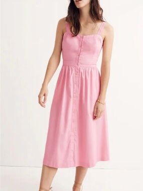 Madewell Button Front Pink Fleur Bow-Back Dress Sz 2